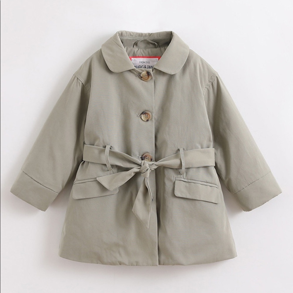 NWOT Girl Marc and Janie Tie Belt Collard Trench Coat. Size: 8T Color: Sage